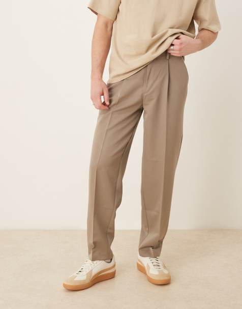 ASOS DESIGN smart oversized tapered pants with front pleat in dark stone - view 1