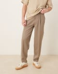 [ASOS DESIGN] ASOS DESIGN smart oversized tapered pants with front pleat in dark stone-Neutral W32 L32 Dark stone