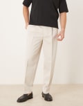 [ASOS DESIGN] ASOS DESIGN smart oversized tapered pants with front pleat in ecru-Neutral W34 L30 Light stone