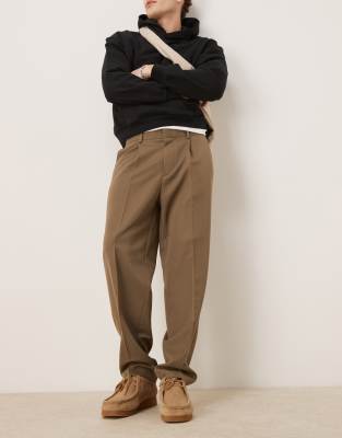 Asos Design Smart Oversized Tapered Pants With Front Pleat In Green