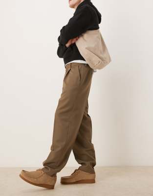 Asos Design Smart Oversized Tapered Pants With Front Pleat In Green