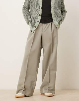 Asos Design Smart Oversized Tapered Pants With Front Pleat In Green