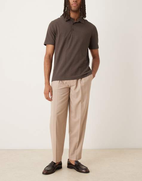 ASOS DESIGN smart oversized tapered pants with front pleat in stone flannel - view 1