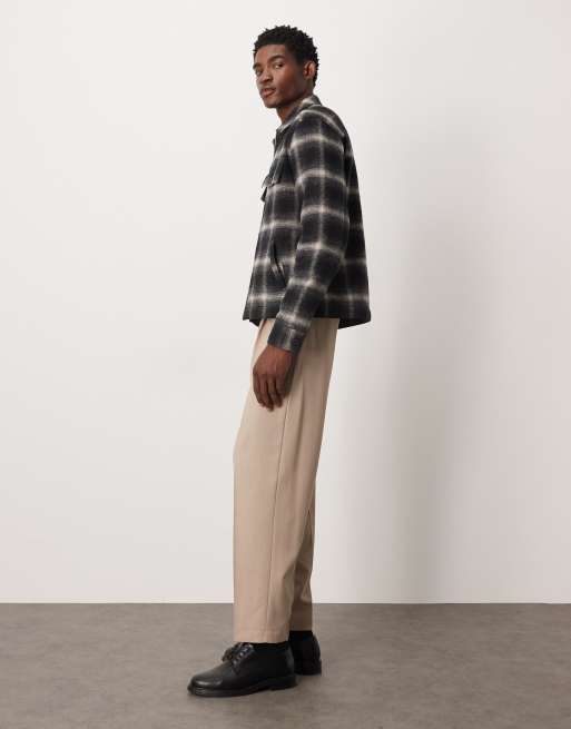 ASOS DESIGN smart oversized tapered pants with front pleat in stone flannel, 3 of 5