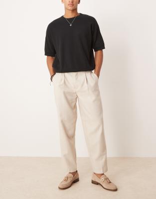 ASOS DESIGN smart oversized tapered pants with front pleat in stone