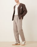 [ASOS DESIGN] ASOS DESIGN smart oversized tapered pants with front pleats in dark stone-Neutral W28 L30 Dark stone