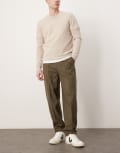 [ASOS DESIGN] ASOS DESIGN smart oversized tapered pants with front pleats in olive brushed fabric-Green W36 L32 Olive