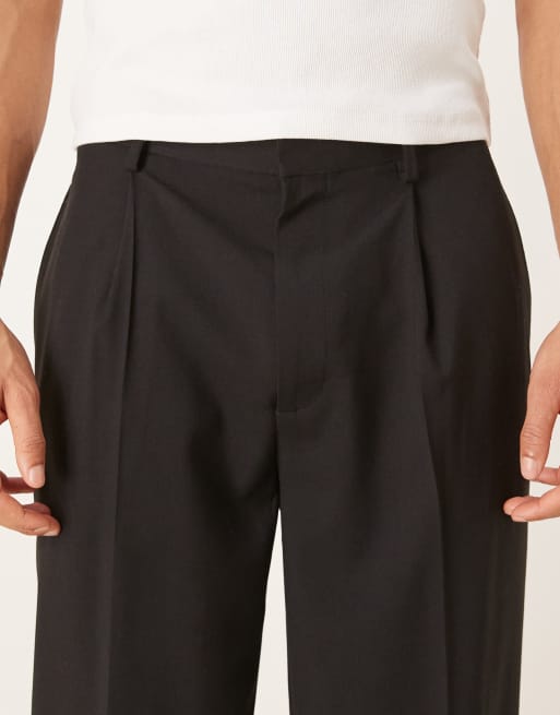 ASOS DESIGN smart oversized tapered pleated pants in black melange, 5 of 5