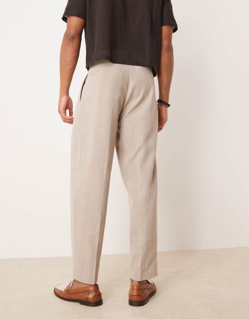 ASOS DESIGN smart oversized tapered pleated pants with wool in camel herringbone 