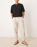[ASOS DESIGN] ASOS DESIGN smart oversized tapered pleated pants with wool in stone herringbone-Neutral W34 L30 STONE