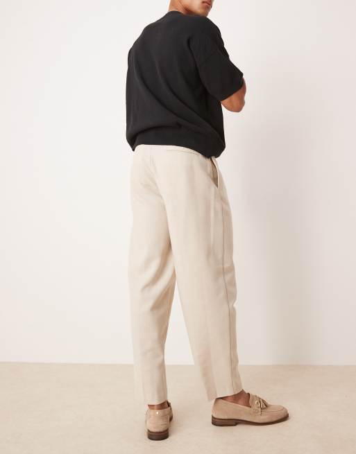 ASOS DESIGN smart oversized tapered pleated pants with wool in stone herringbone, 2 of 5