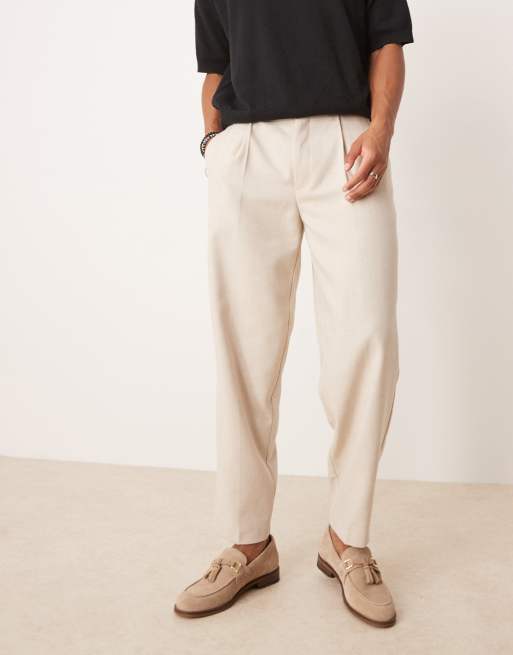 ASOS DESIGN smart oversized tapered pleated pants with wool in stone herringbone, 5 of 5