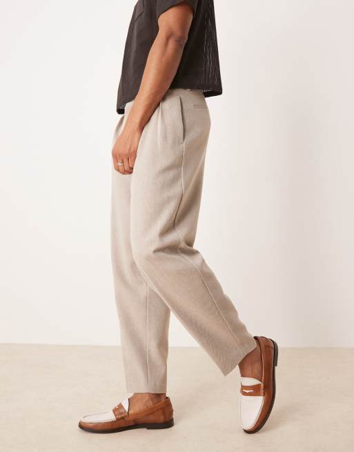 ASOS DESIGN smart oversized tapered pleated trouser with wool in camel herringbone , 4 of 5