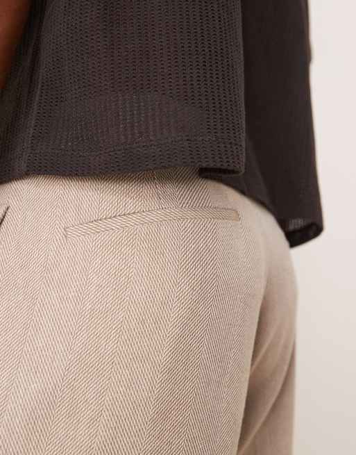 ASOS DESIGN smart oversized tapered pleated trouser with wool in camel herringbone , 5 of 5