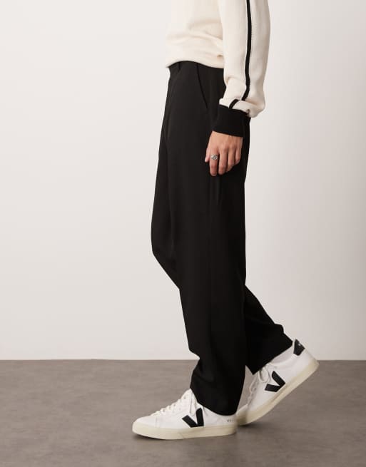 ASOS DESIGN smart oversized tapered textured trousers in black, 3 of 5