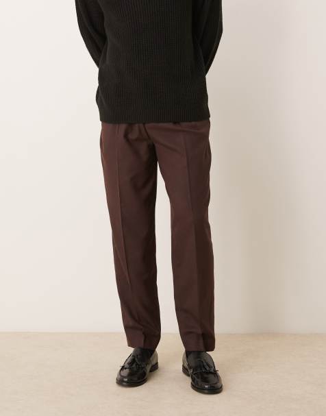 ASOS DESIGN smart oversized tapered trousers in brown micro texture - view 1