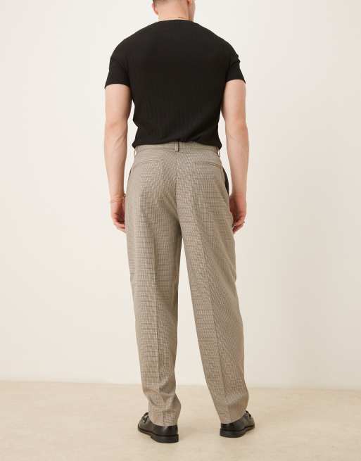 ASOS DESIGN smart oversized tapered trousers in brown microcheck