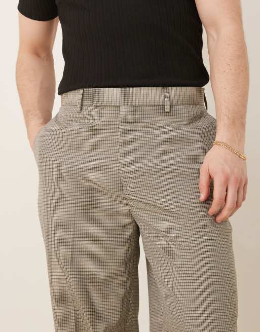 ASOS DESIGN smart oversized tapered trousers in brown microcheck