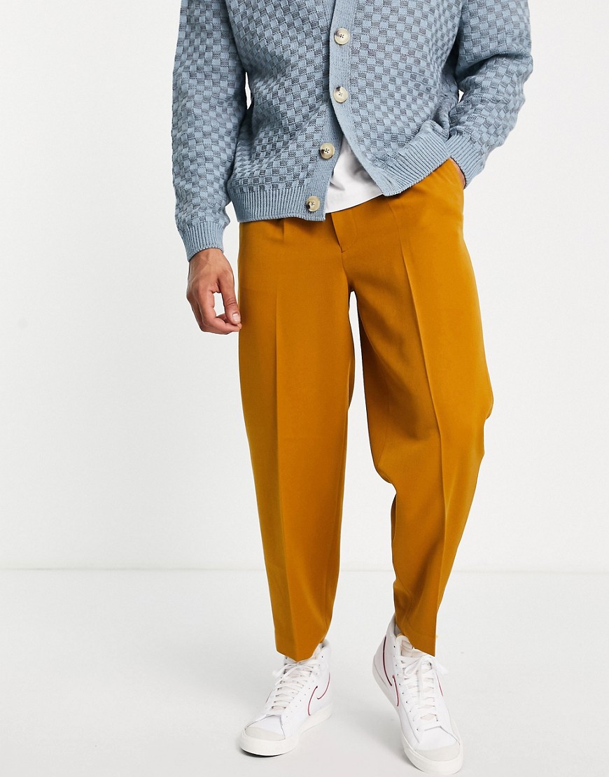 ASOS DESIGN smart oversized tapered trousers in camel-Neutral