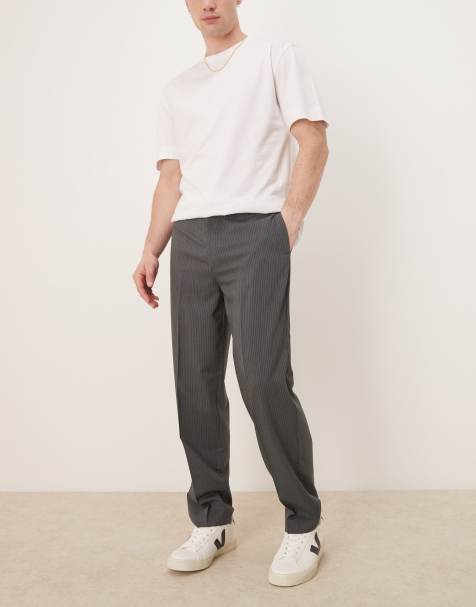 ASOS DESIGN smart oversized tapered trousers in charcoal pinstripe - view 1