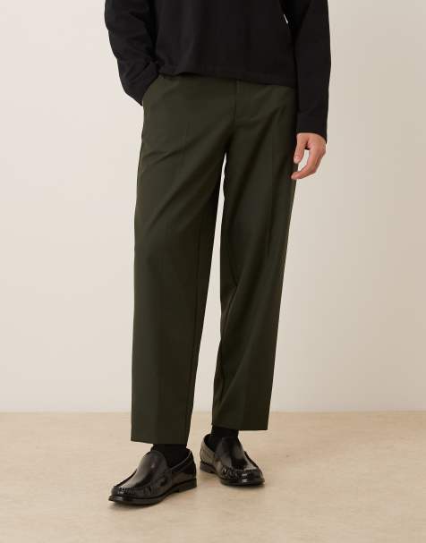 ASOS DESIGN smart oversized tapered trousers in green herringbone