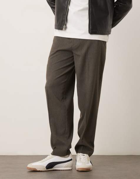 ASOS DESIGN smart oversized tapered trousers in grey flannel pinstripe - view 1