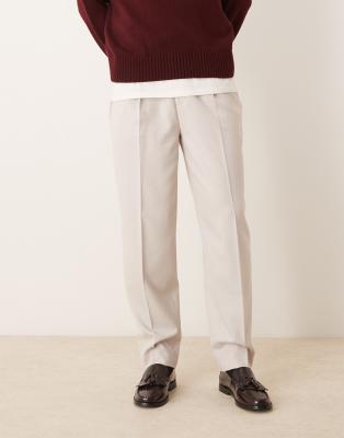 ASOS DESIGN ASOS DESIGN smart oversized tapered trousers in stone micro texture-Neutral