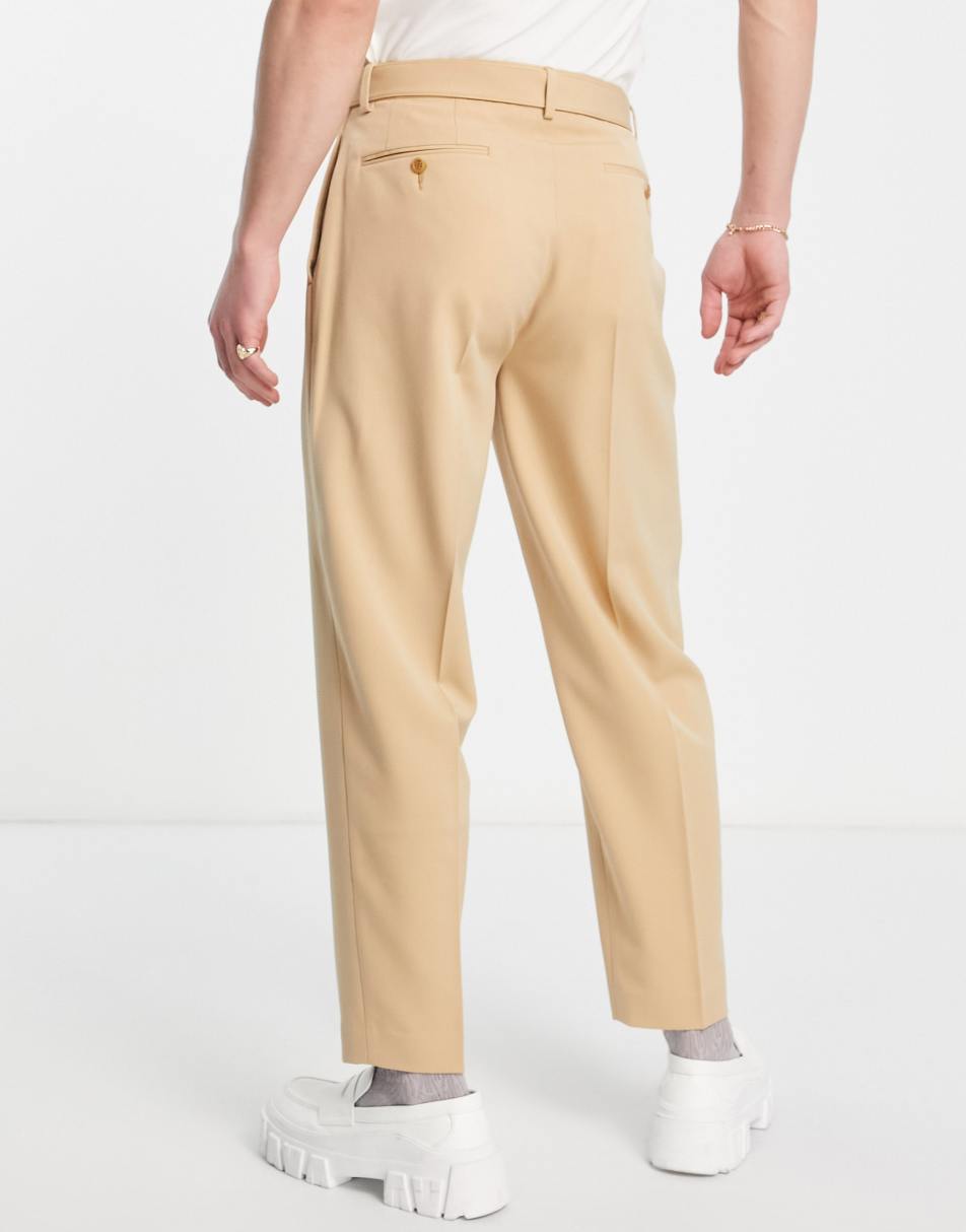 ASOS DESIGN smart tapered pants in stone