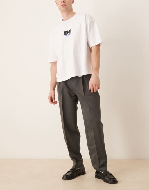 ASOS DESIGN smart oversized tapered trousers with chunky belt loops in charcoal with front pleat