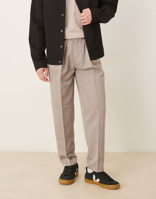 ASOS DESIGN smart oversized tapered trousers with double pleats and back pocket detail in black