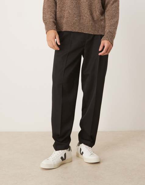 ASOS DESIGN smart oversized tapered trousers with double pleats in black - view 1
