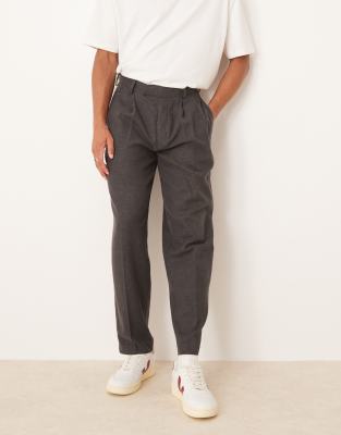 ASOS DESIGN smart oversized tapered trousers with double pleats in charcoal basket weave