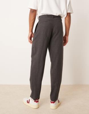 ASOS DESIGN smart oversized tapered trousers with double pleats in charcoal basket weave