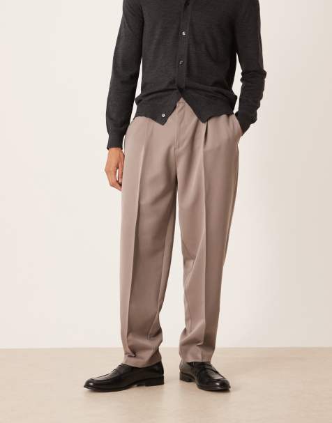 ASOS DESIGN smart oversized tapered trousers with elasticated waist and front pleat in mink - view 1