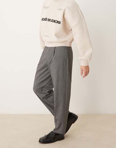 ASOS DESIGN smart oversized tapered trousers with front pleat in black & white micro check - view 1