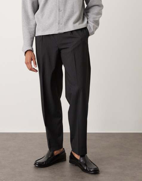 ASOS DESIGN smart oversized tapered trousers with front pleat in charcoal pinstripe - view 1