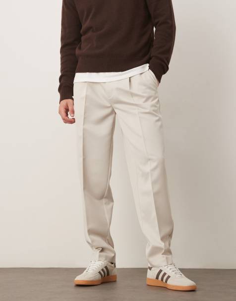 ASOS DESIGN smart oversized tapered trousers with front pleat in ecru - view 1