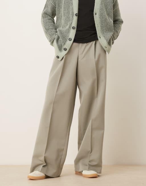 ASOS DESIGN smart oversized tapered trousers with front pleat in sage green