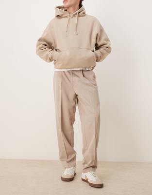 asos ASOS DESIGN smart oversized tapered trousers with front pleat in stone