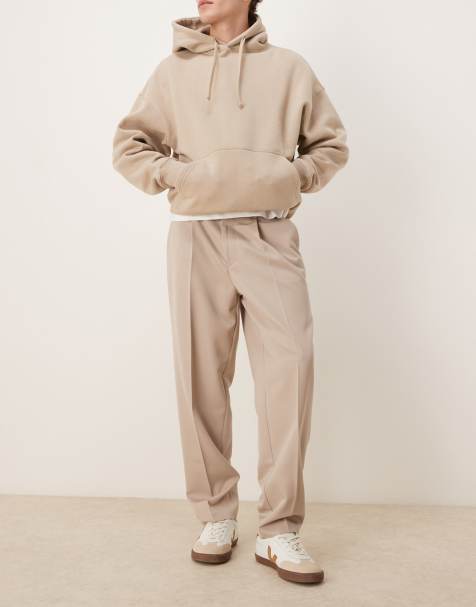 ASOS DESIGN smart oversized tapered trousers with front pleat in stone - view 1
