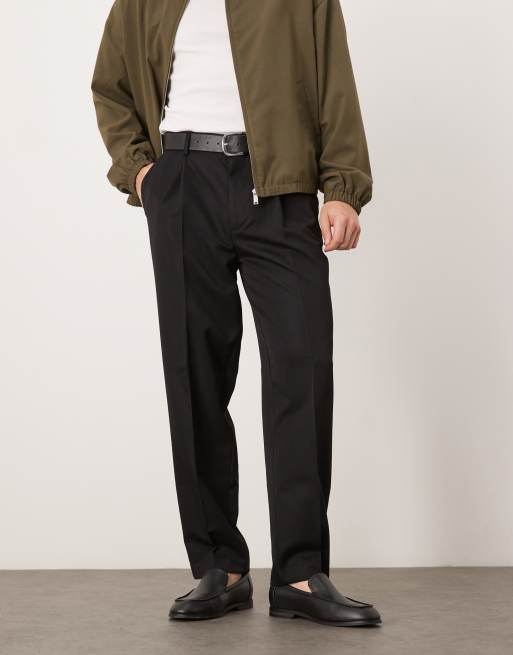 ASOS DESIGN smart oversized tapered trousers with front pleats in black