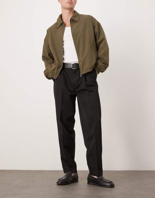 ASOS DESIGN smart oversized tapered trousers with front pleats in black