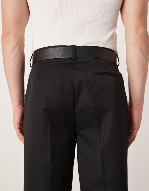ASOS DESIGN smart oversized tapered trousers with front pleats in black