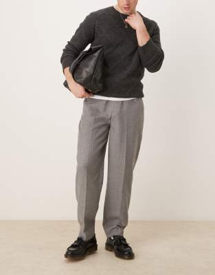 asos ASOS DESIGN smart oversized tapered trousers with front pleats in light grey brushed fabric