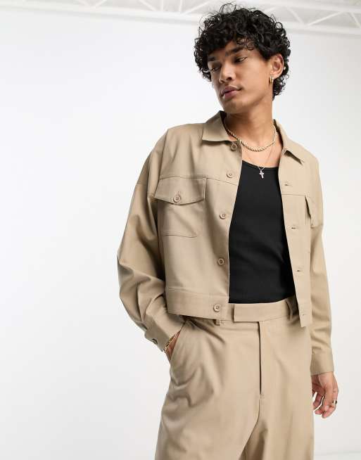 ASOS DESIGN smart oversized trucker jacket in stone - part of a set