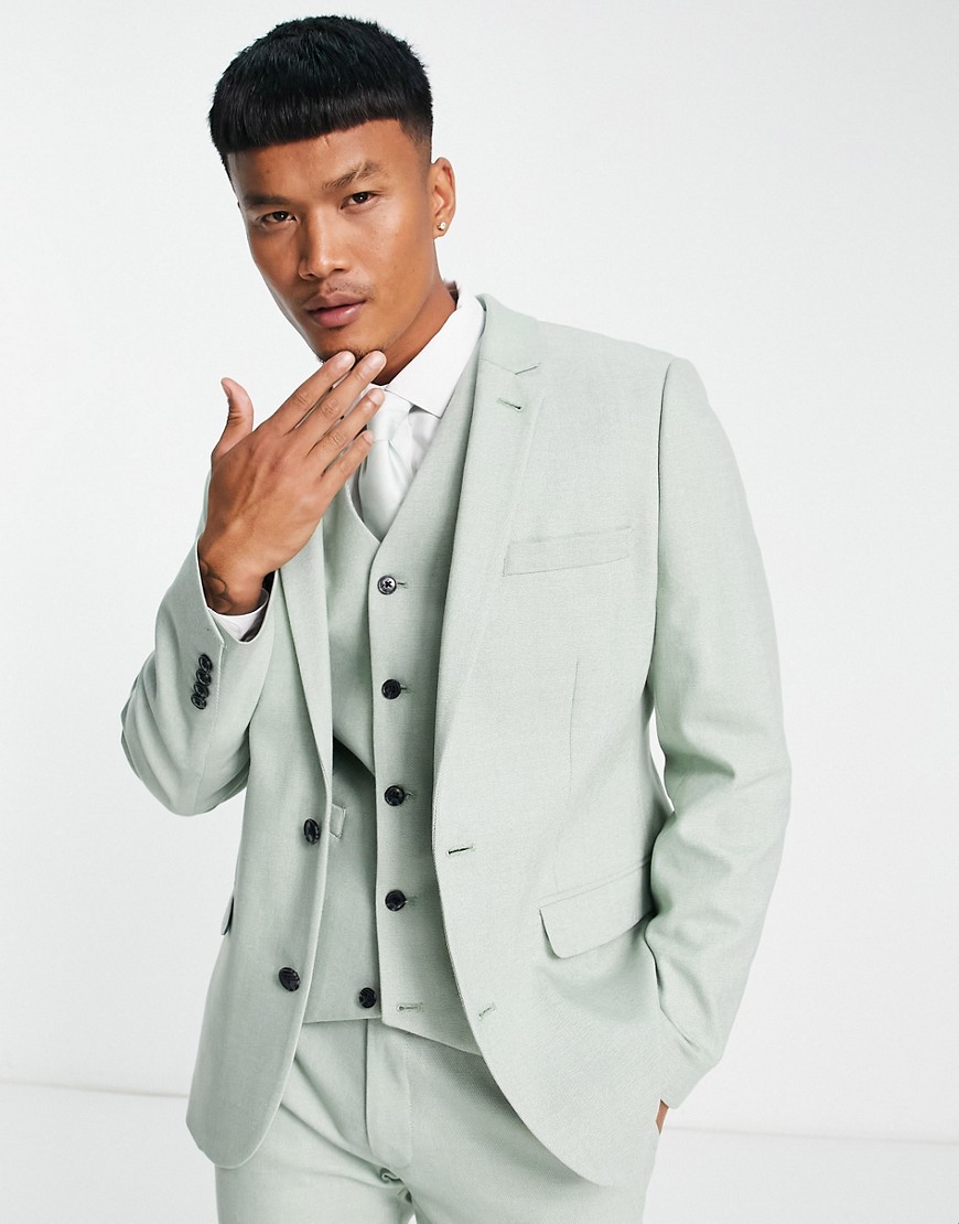 ASOS DESIGN smart oxford skinny suit jacket in dusky green