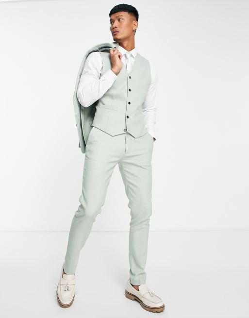 ASOS DESIGN smart oxford skinny suit pants in dusky green, 2 of 4