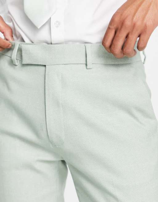 ASOS DESIGN smart oxford skinny suit pants in dusky green, 3 of 4