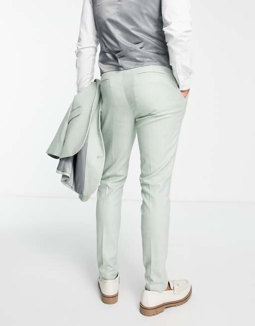 ASOS DESIGN smart oxford skinny suit trousers in dusky green, 4 of 4