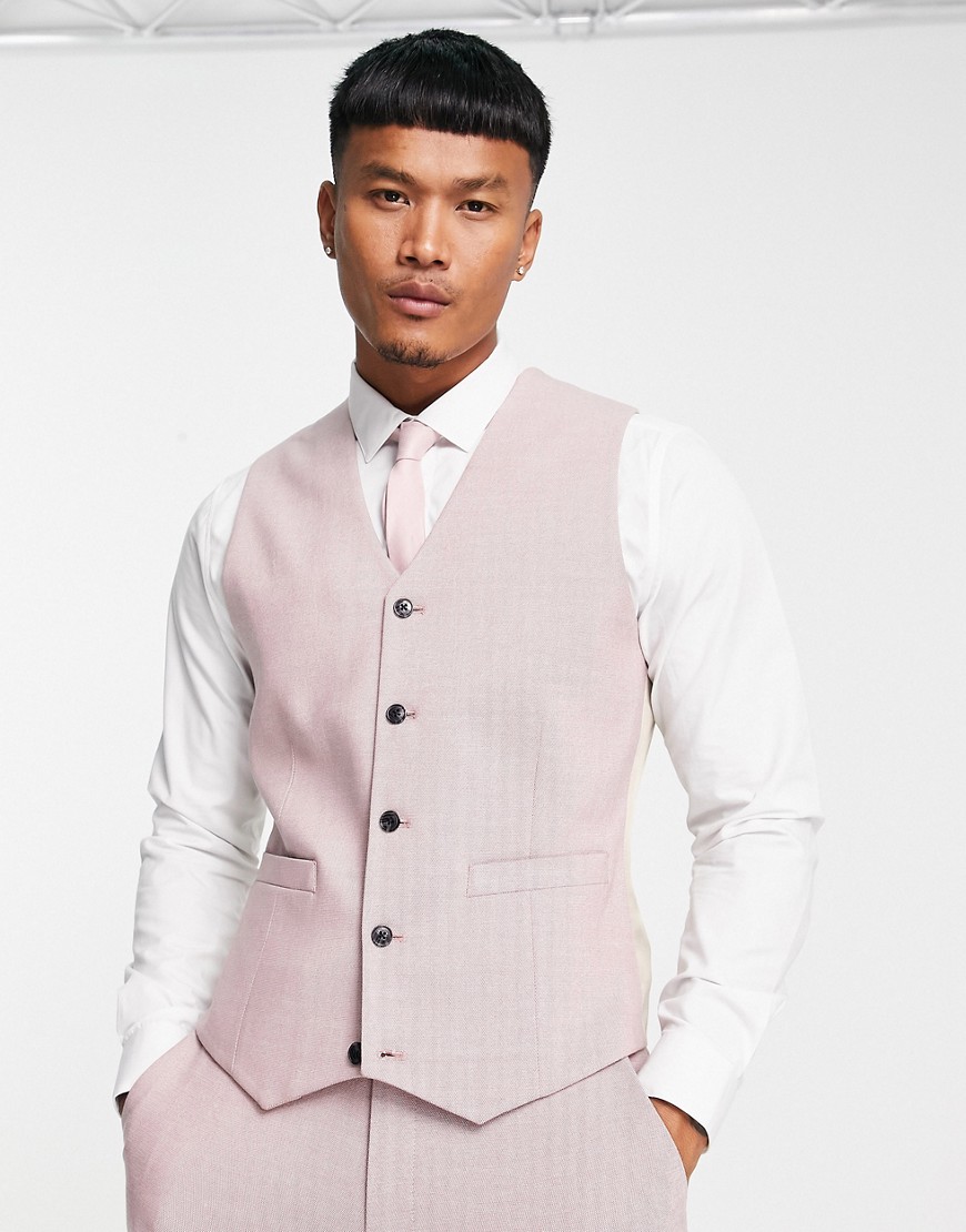 ASOS DESIGN smart oxford skinny waistcoat in dusky pink